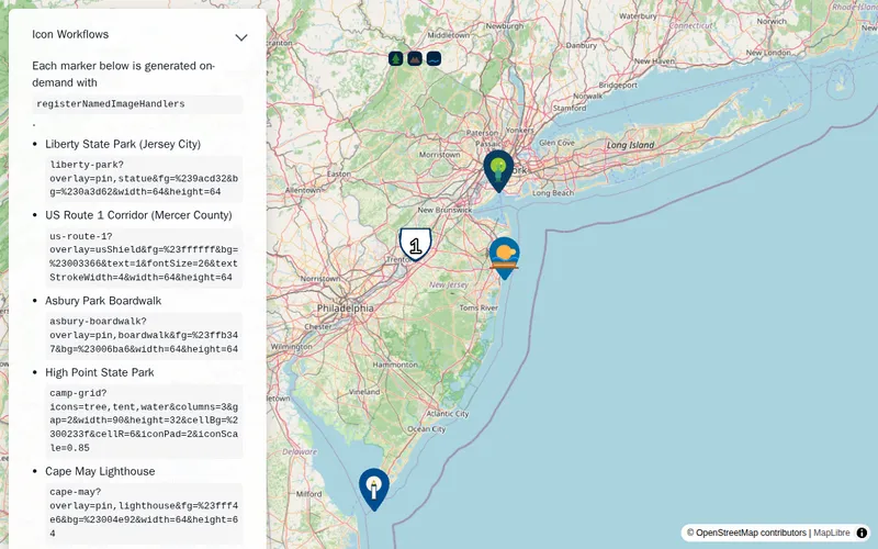 Screenshot of MapLibre SVG Sprite